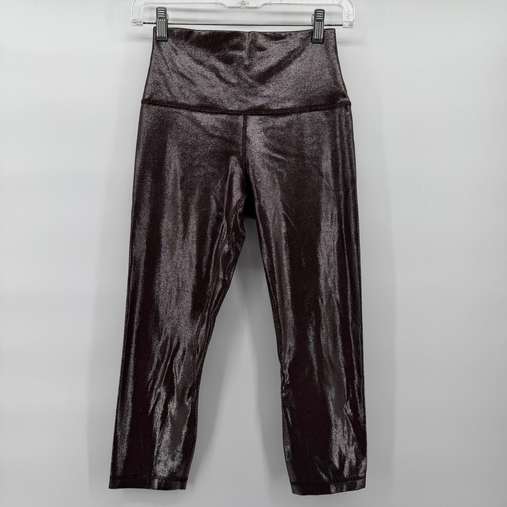 Lululemon Align High Rise Metallic Foil Shine Leggings Burgundy Cropped Size 6 - Picture 2 of 8